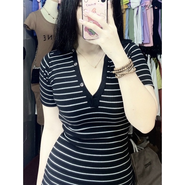 BODY SỌC NGAVÁY N TAY NGẮN TRẺ TRUNG♥️ VÁY POLO SỌC NGAN 💜u