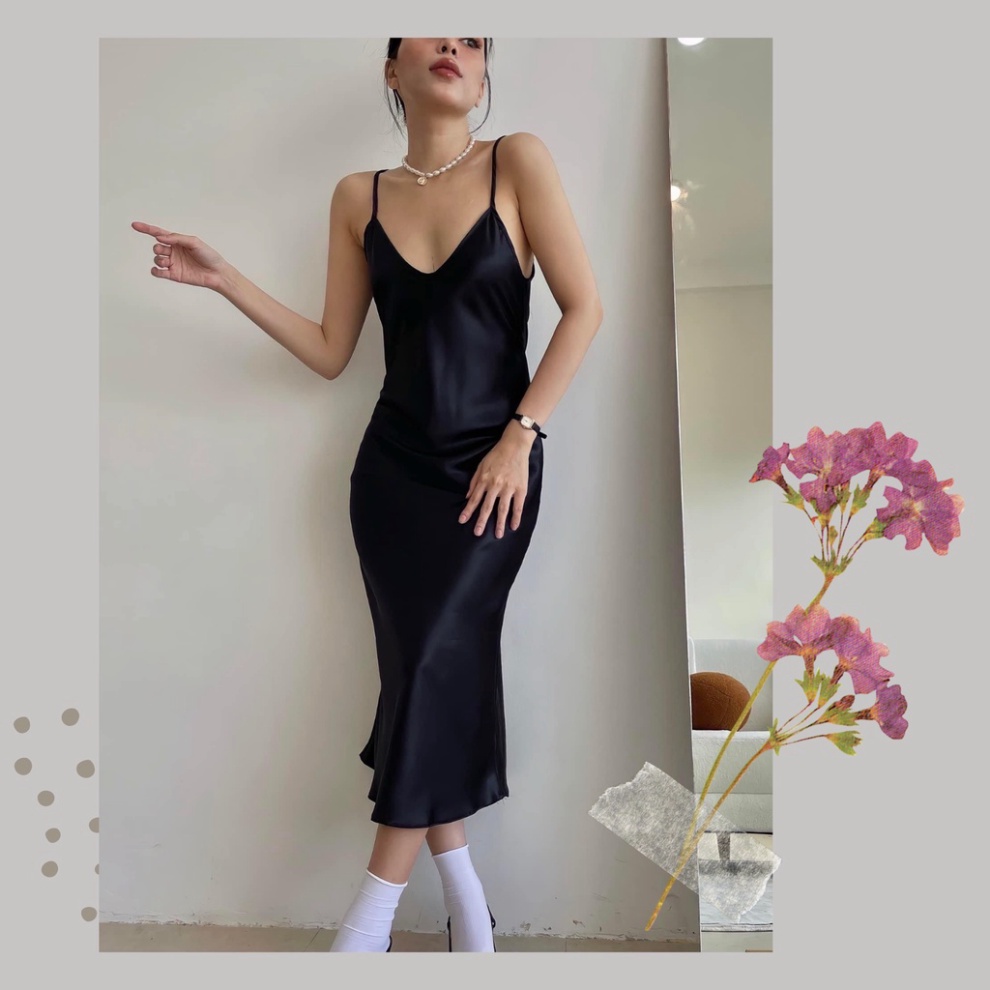 Đầm body lụa dáng dài đuôi cá chất liệu lụa satin