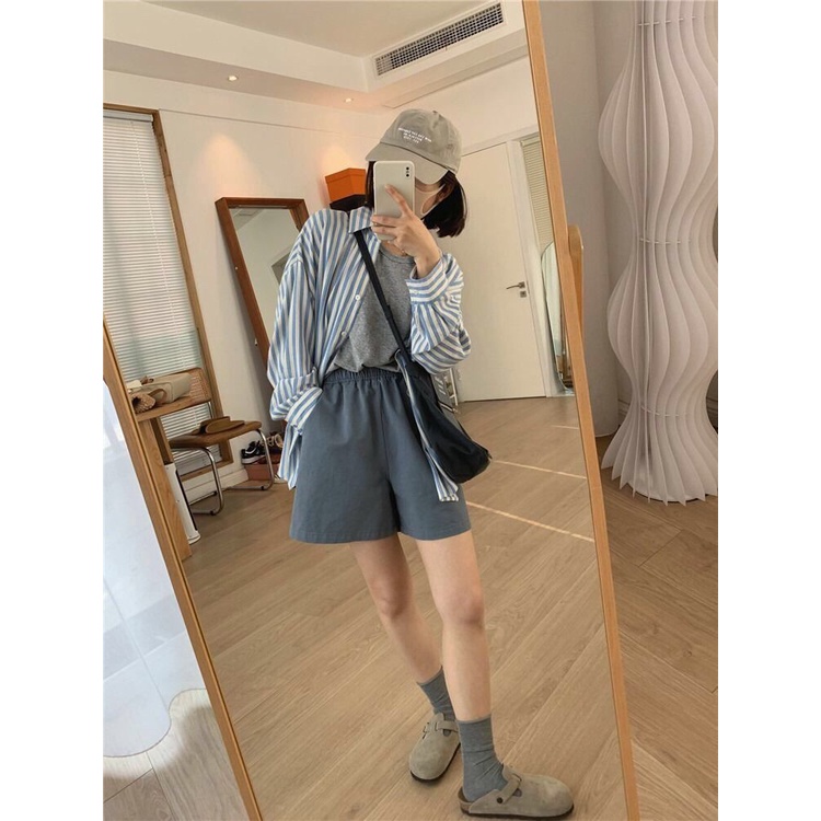 Áo Sơ Mi Dài Tay Họa Tiết Kẻ Sọc Phong Cách Hàn Quốc Dành Cho Nữ