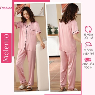Pijama Nữ Lụa Mango Molento Bộ Mặc Nhà Nữ Thu Đông Cộc Tay Trơn Không Nhăn Bai Xù Phai Giặt Máy Thoải Mái - M51