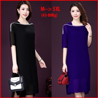 ROMI - HÌNH THẬT - ĐẦM SUÔNG BIGSIZE TRUNG NIÊN CHO NGƯỜI MẬP, KIỂU ĐẦM SUÔNG TUỔI TRUNG NIÊN CỔ THUYỀN  ROMI 365
