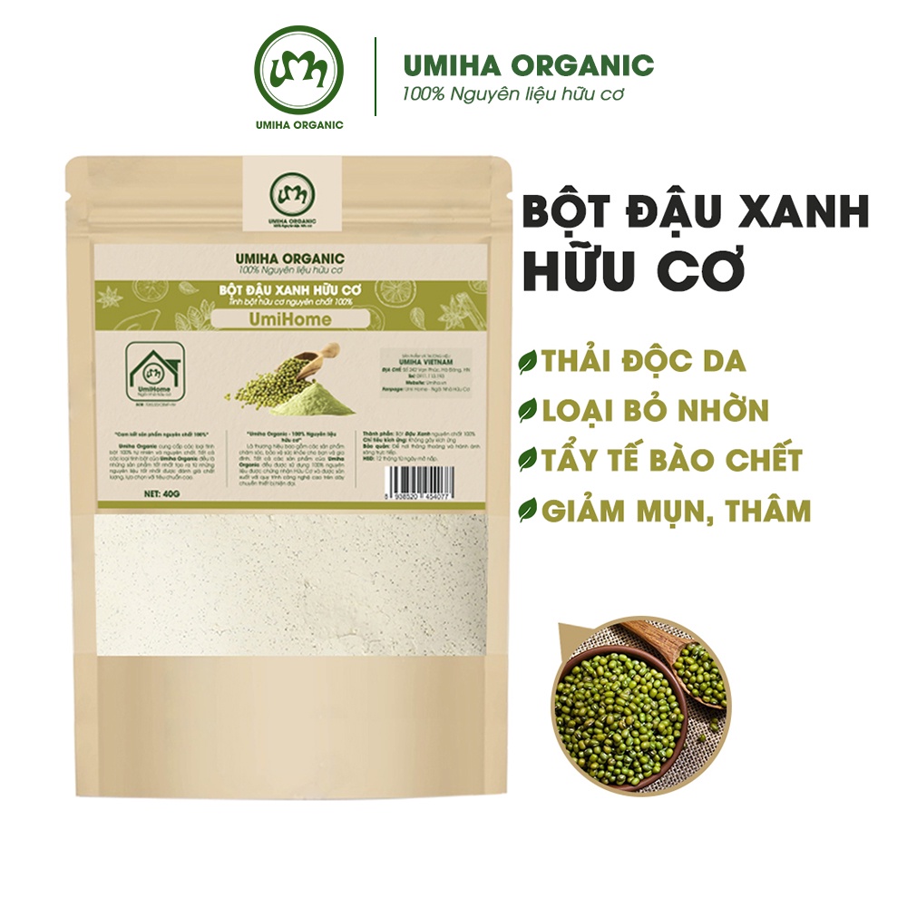 Bột đắp mặt nạ Đậu Xanh nguyên chất UMIHOME hữu cơ 40G dùng ngăn ngừa, loại bỏ mụn, dưỡng da trắng mịn