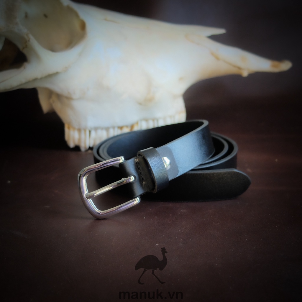 Thắt lưng bản nhỏ da bò 2.5cm mặt inox tròn Manuk Leather