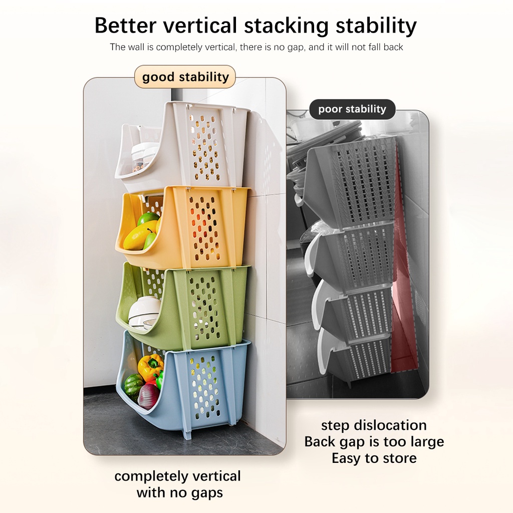 Giỏ đựng đồ xếp chồng JUJIAJIA đựng rau củ quả cỡ lớn nhiều tầng tiện lợi cho nhà bếp