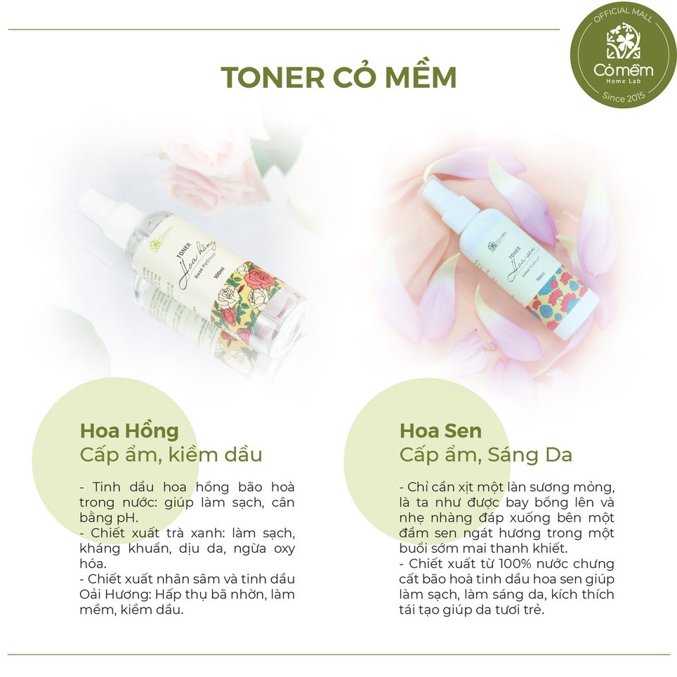 Toner/ Xịt Khoáng Cỏ Mềm Cấp Ẩm Kiềm Dầu Sáng Da An Toàn Từ Thiên Nhiên 100ml