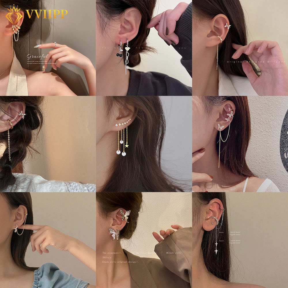 Set bông tai dáng dài hình mặt trăng/ bướm/ trái tim đính ngọc trai thời trang cho nữ