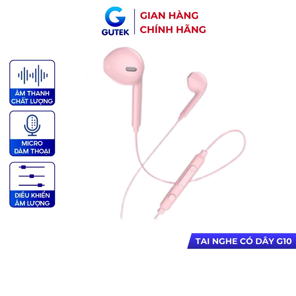 Tai nghe có dây nhét tai jack cắm 3.5mm giá rẻ có mic điện đàm dùng cho điện thoại Gutek G10