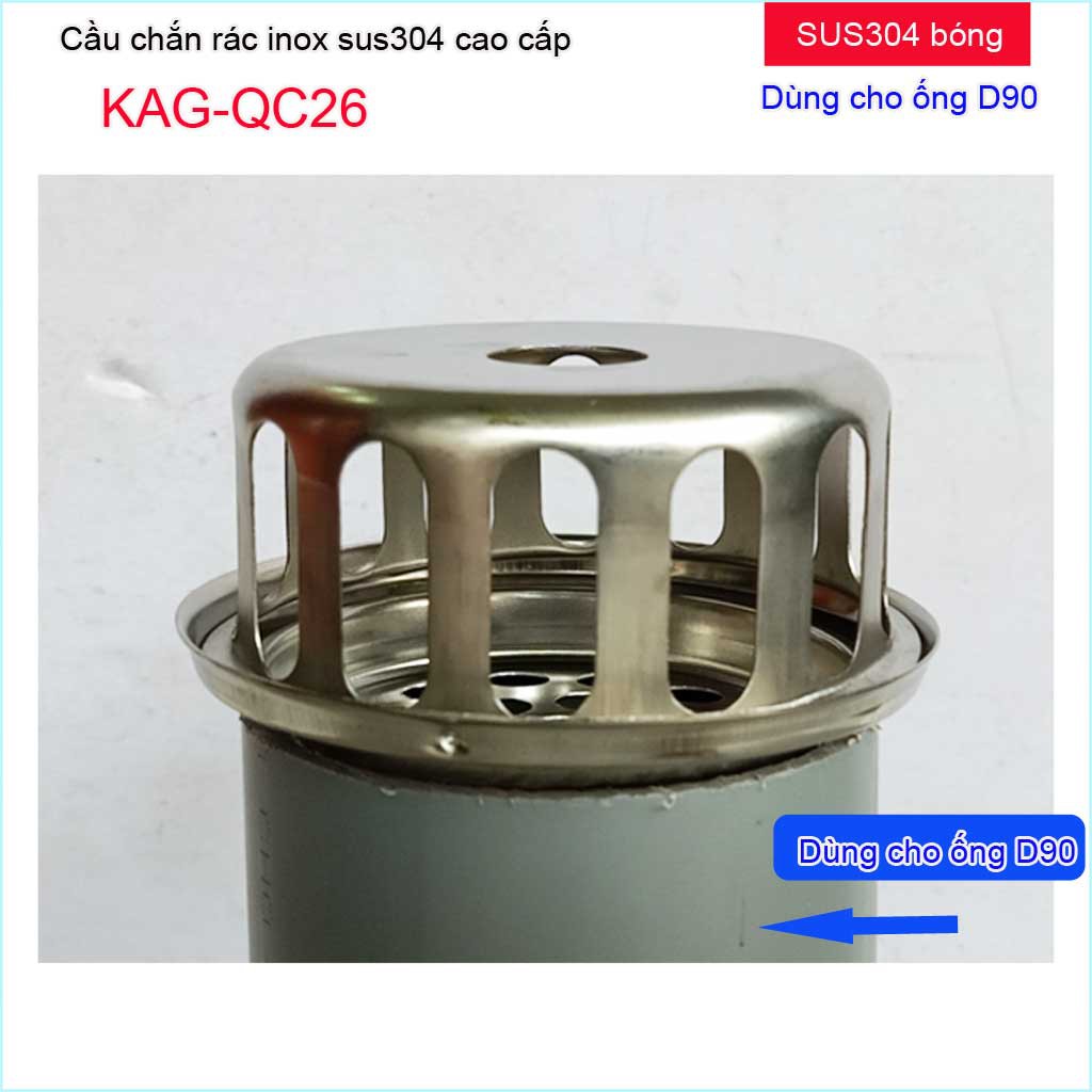 Cầu chắn rác sân thượng inox SUS304 đặt miệng ống D60-D90, cầu chặn rác  thoát nước mưa sân thượng máng xối