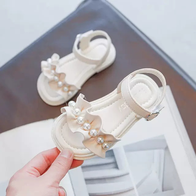 Sandal bé gái - dép quai hậu cho bé đính ngọc nhún bèo đế êm chống trượt mẫu mới fakahao Babybees 2022268 ( ảnh thật)