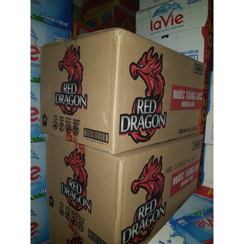 Thùng 48 Ly Nước Tăng Lực Rồng Đỏ Hương Dâu Energy Drink Can 240ml Kèm Ống Hút Date Luôn Mới