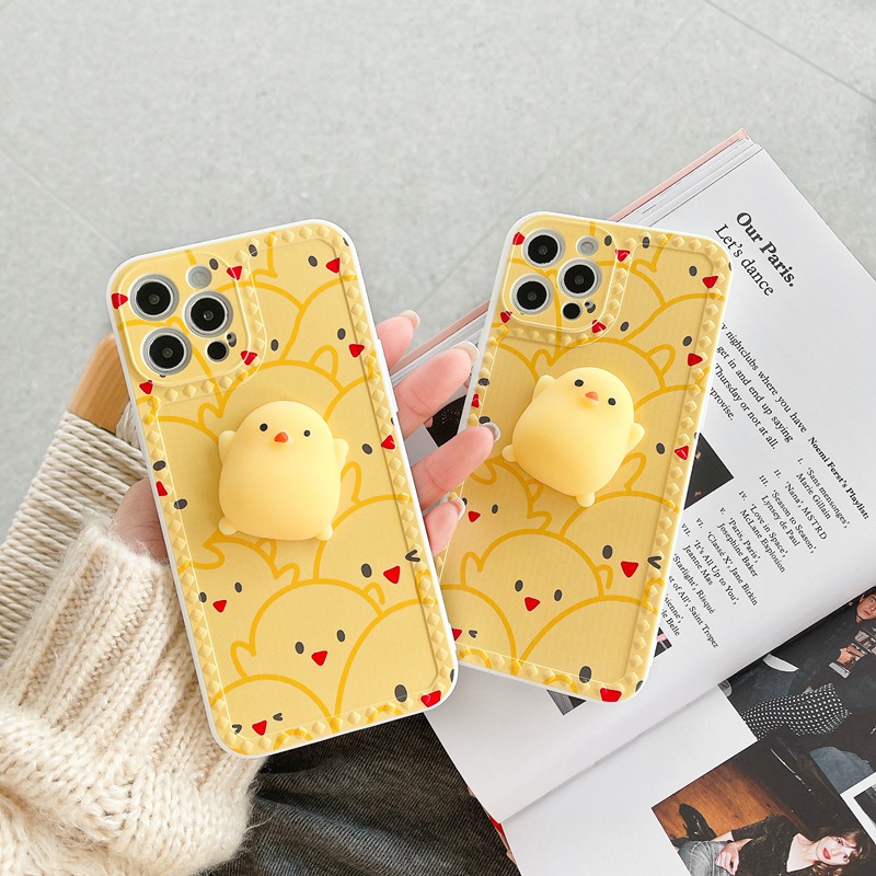 Ốp Điện Thoại Tpu Mềm Hình Gà 3d Màu Vàng Dễ Thương Bảo Vệ Toàn Diện Cho Iphone 11x12 Xs Xr 7plus