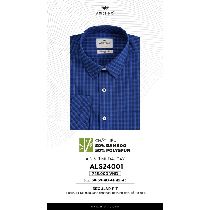 Áo sơ mi nam công sở dài tay ARISTINO sợi tre kháng khuẩn có túi Als24001