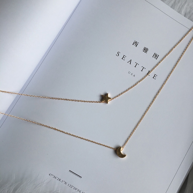 Vòng Cổ Sao Trăng Fashion Star Moon Pendant Necklace Women Multi Layered Clavicular Neck Chain Party Jewelry | BigBuy360 - bigbuy360.vn