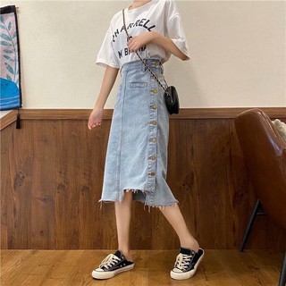 (Order) Chân váy jean dài phối nút