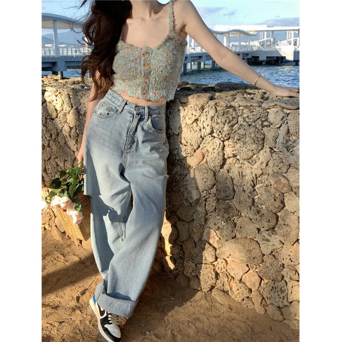 QADCOL  Áo Hai Dây Dệt Màu Sắc Đơn Giản Quyến Rũ Cho Nữ