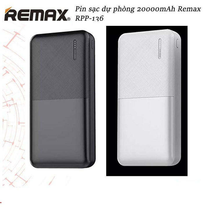 Pin Sạc Dự Phòng Remax RPP-136 Dung Lượng 20.000mAh 2 Cổng Ra Usb - Sạc Dự Phòng Remax RPP-136