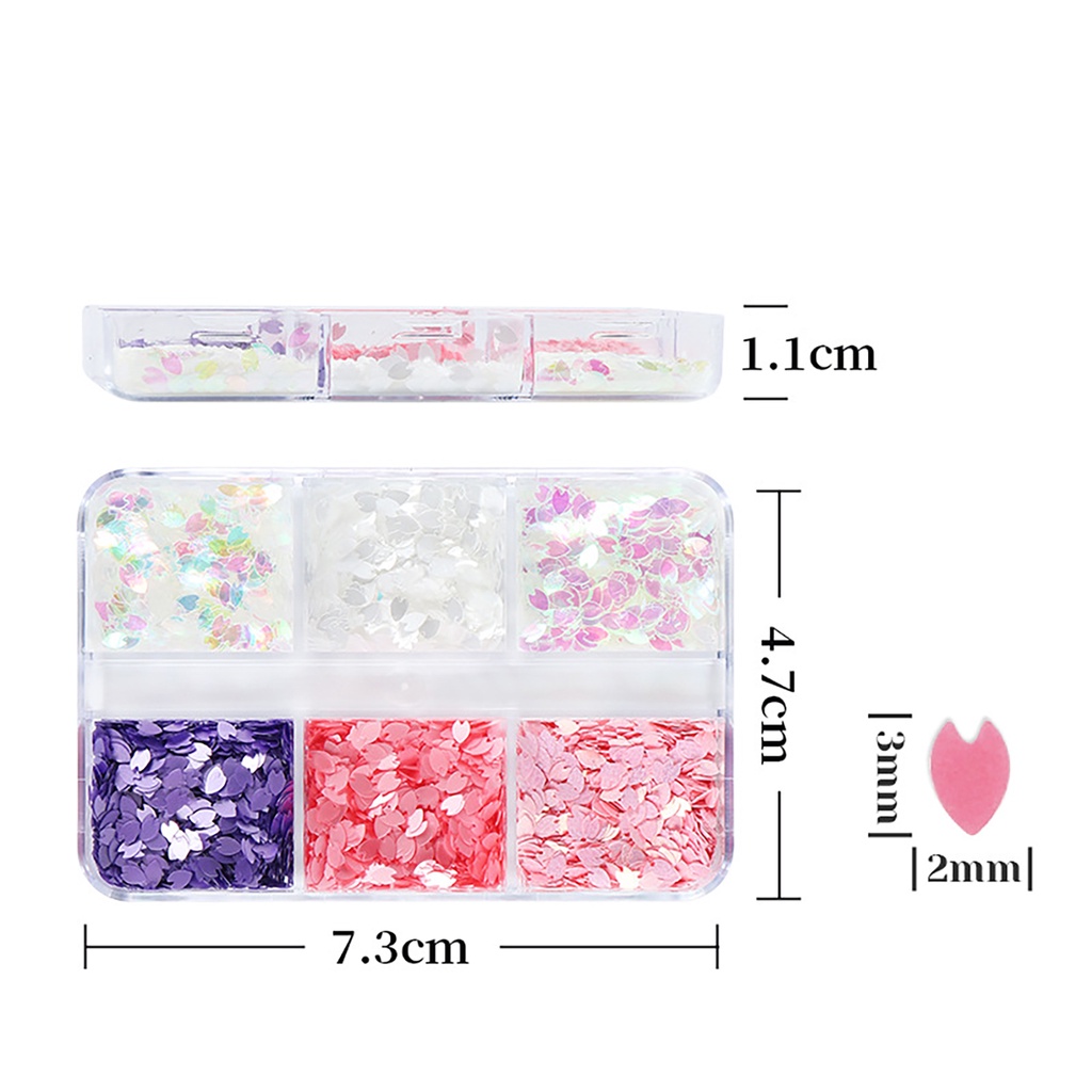 Jen 1 Hộp Sequin Lấp Lánh Hình Lá Phong 6 Ngăn Không Phai Màu Sắc Sống Động Sáng Tạo Trang Trí Móng Tay Nghệ Thuật Cho Salon