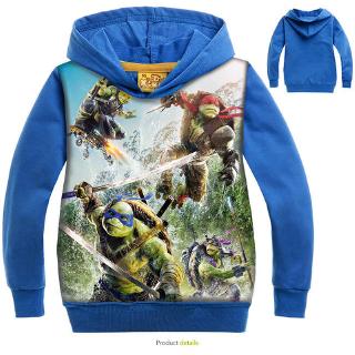 Áo Khoác Hoodie Chui Cổ Tay Dài In Hình Ninja Rùa 2 Màu Cho Bé Trai & Gái