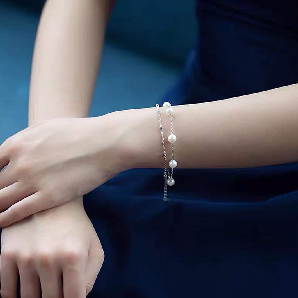 Lắc tay bạc Lắc bi nữ mix Ngọc trai nhân tạo Van Jewelry V10104