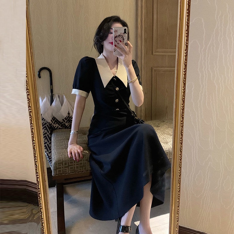 Đầm Dáng Ôm Cổ Búp Bê Màu Sắc Thời Trang Retro Pháp Cao Cấp
