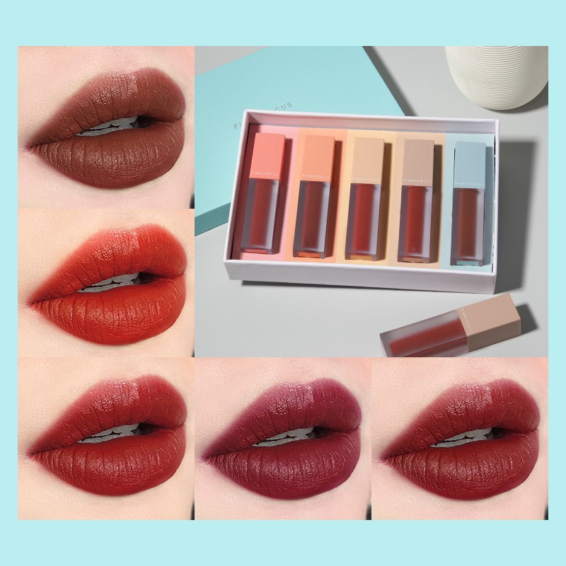 Bộ 5 son môi Pinkyfocus màu nhung chống thấm nước | BigBuy360 - bigbuy360.vn
