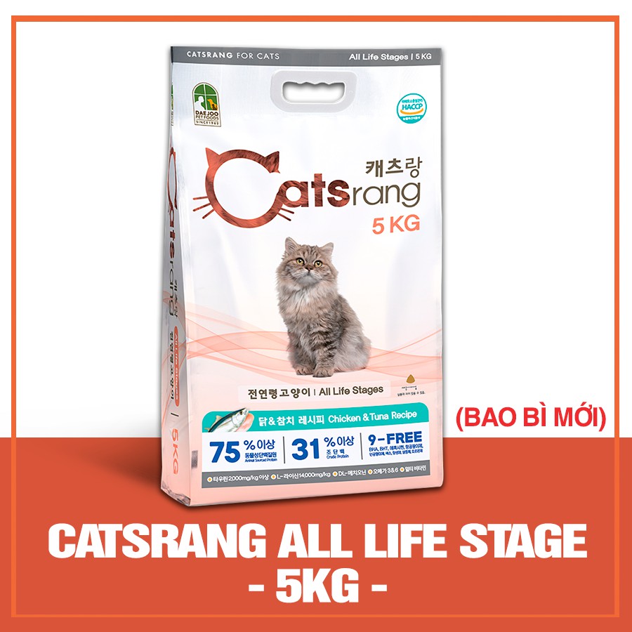 Bao 5kg Hạt Khô Cho Mèo Con Và Lớn CATSRANG Từ Hàn Quốc Bao Bì Mới