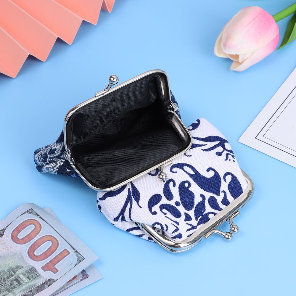 Ví cầm tay MIHAN1 bằng vải canvas có khóa cài in hoa phong cách vintage thời trang cho nữ