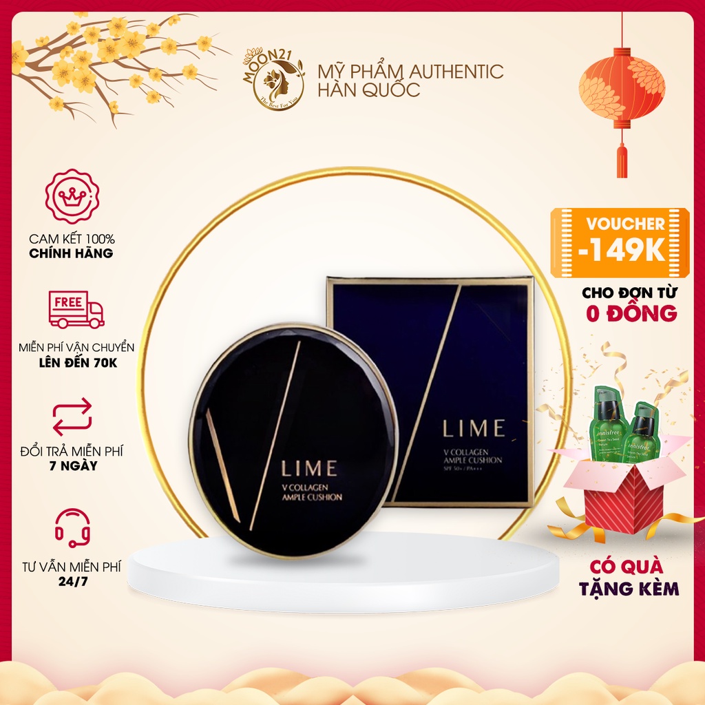 Phấn nước V-LIME Collagen Ample Cushion dành cho da khô (vỏ xanh) Auth Hàn Quốc