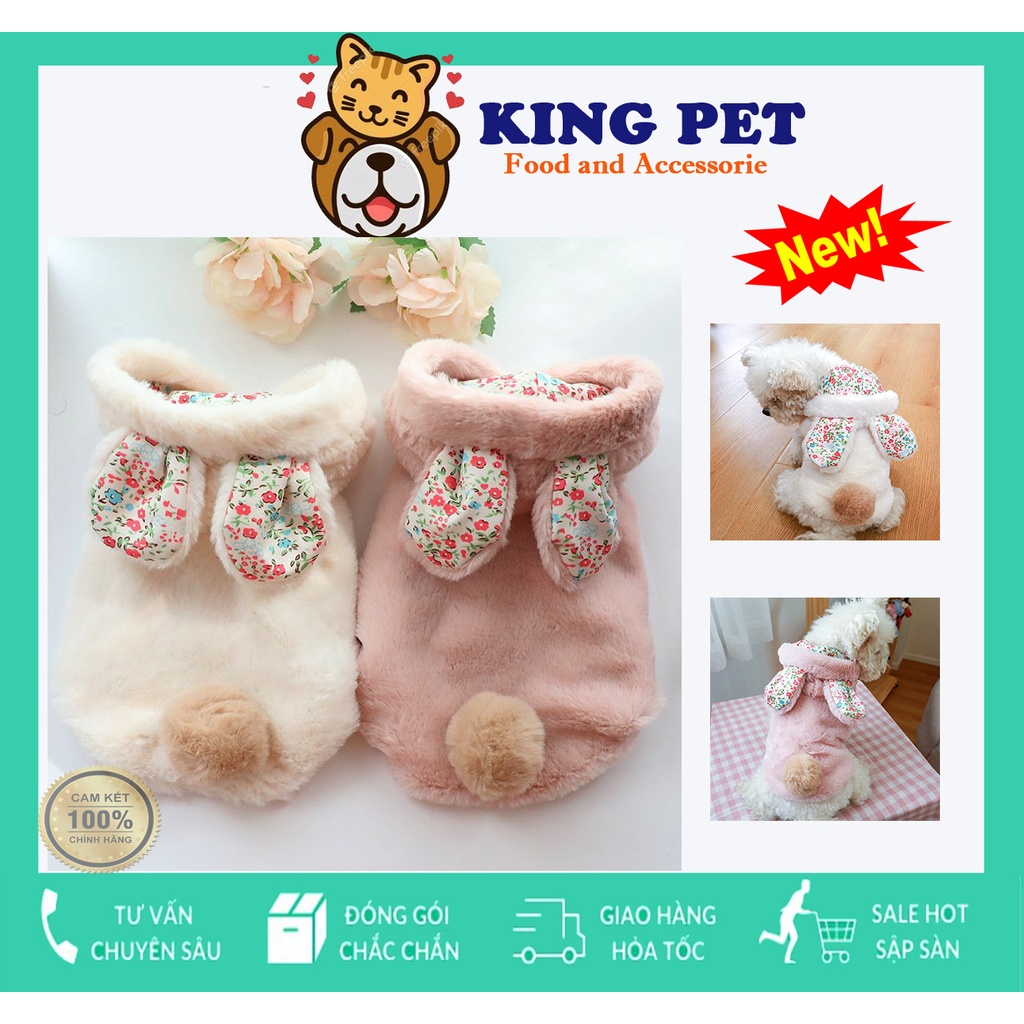 Quần áo chó mèo mùa đông họa tiết thỏ bông siêu ấm dễ thương