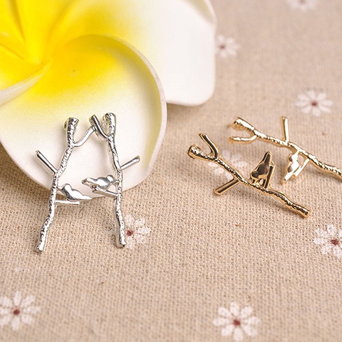 Khuyên tai kim loại hình nhành cây và chú chim thanh lịch cho nữ