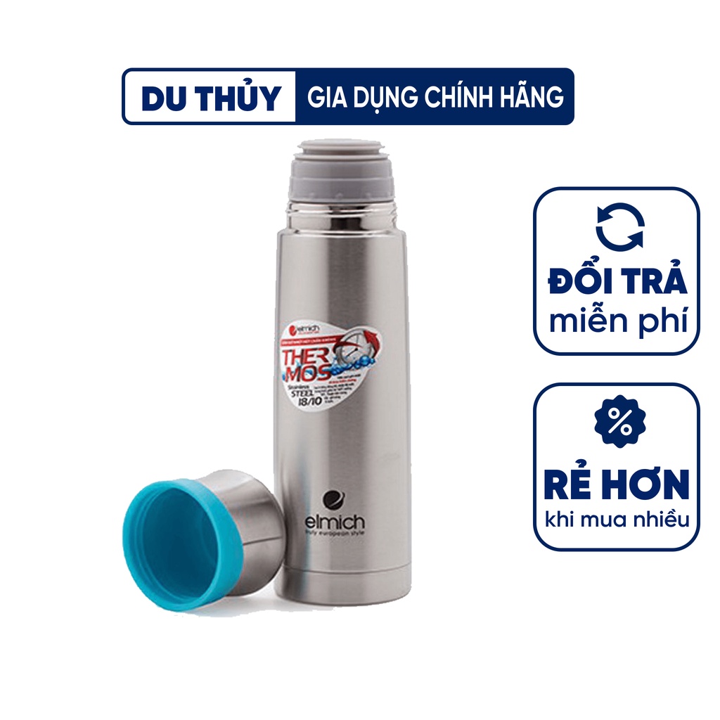 Bình giữ nhiệt inox 304 tráng bạc Elmich 500ml, giữ nhiệt 8-12h cấu tạo thông minh, kiểu sáng sang trọng gọn nhẹ