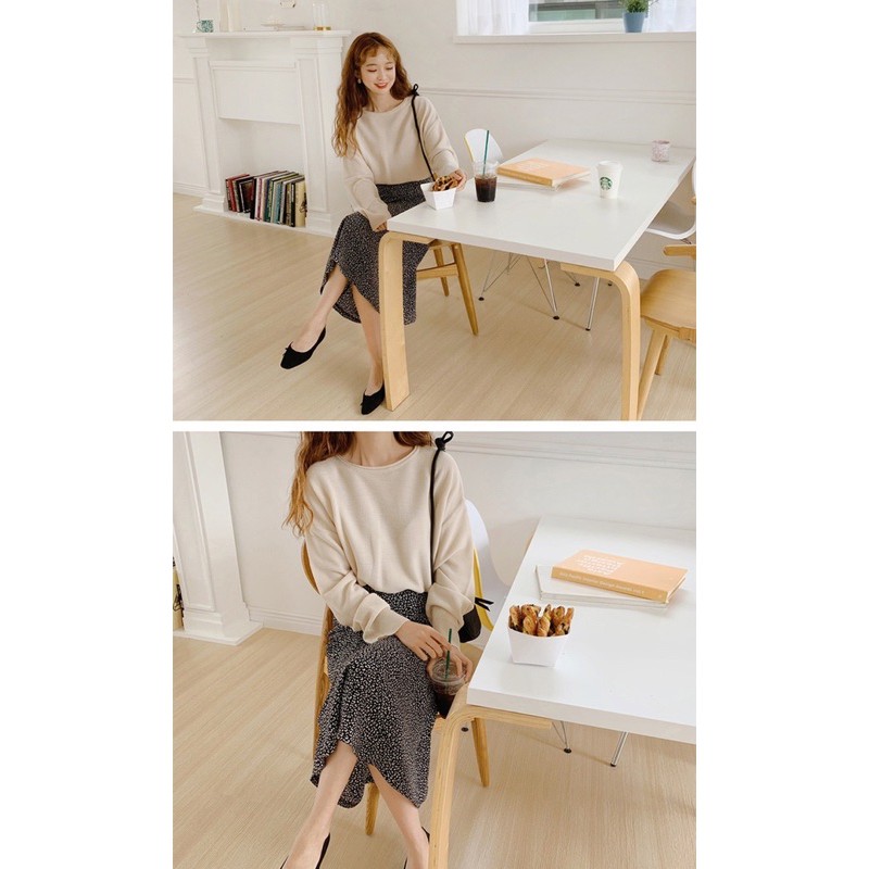 MS048 Chân váy voan midi xoè da báo kiểu dáng Hàn Quốc