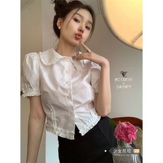 Áo Sơ Mi Tay Ngắn Phồng Cổ Búp Bê Thời Trang Mùa Hè Phong Cách Mới Dành Cho Bạn Nữ