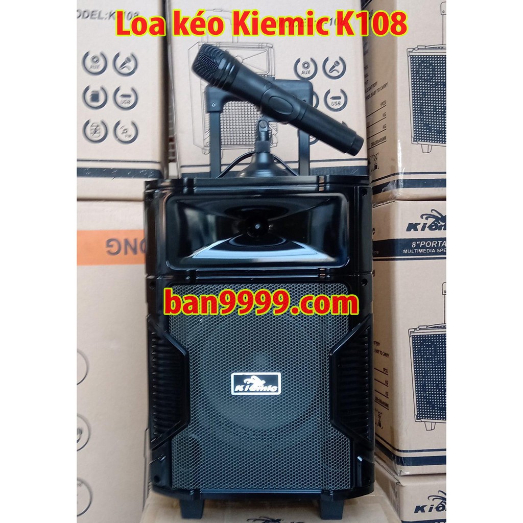 Loa kéo karaoke Kiomic K108 chất 2019 - Loa kéo di động thùng gỗ mic không dây