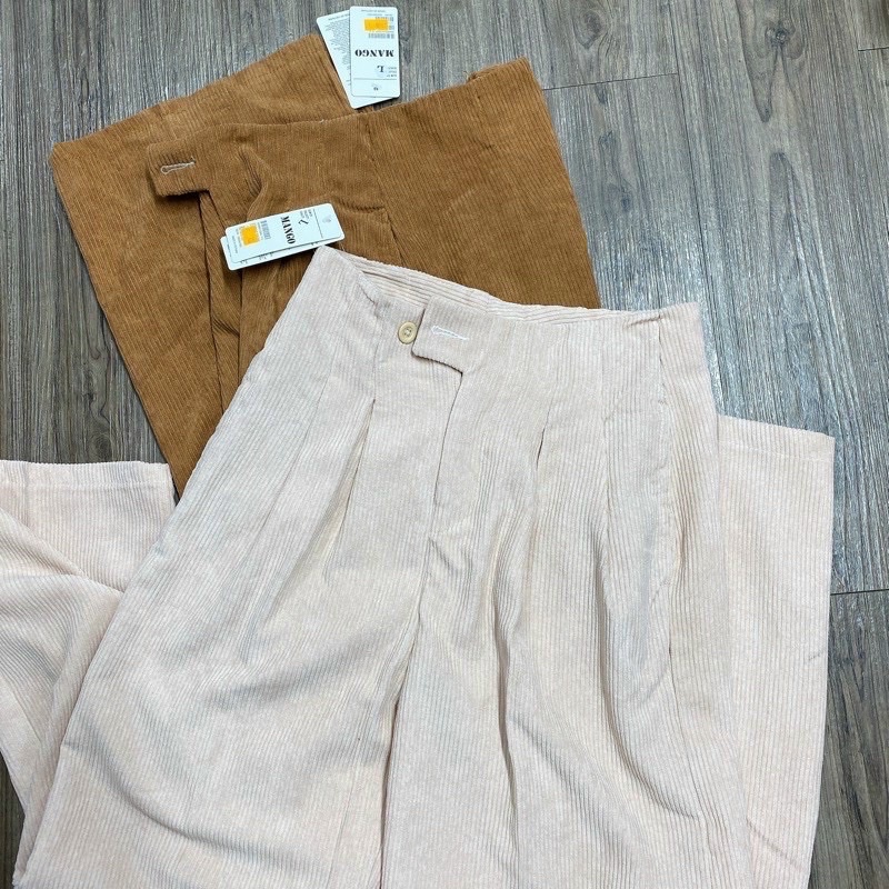 Quần nhung ống rộng nâu bò phong cách vintage