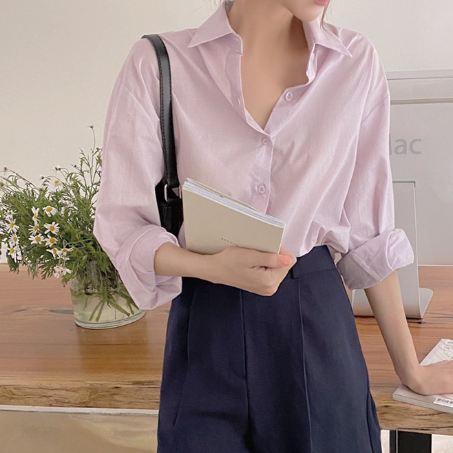 Áo sơ mi SUXI tay dài chống nắng đơn giản phong cách Hàn Quốc