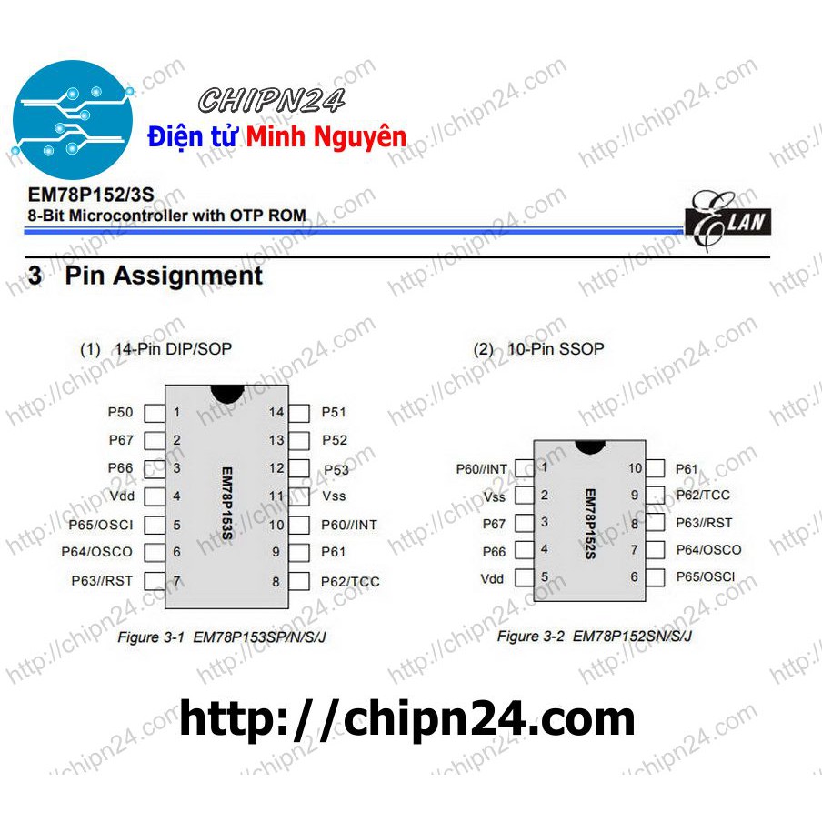 [1 CON] IC EM78P153SPJ DIP-14 (EM78P153 SPJ ELAN)