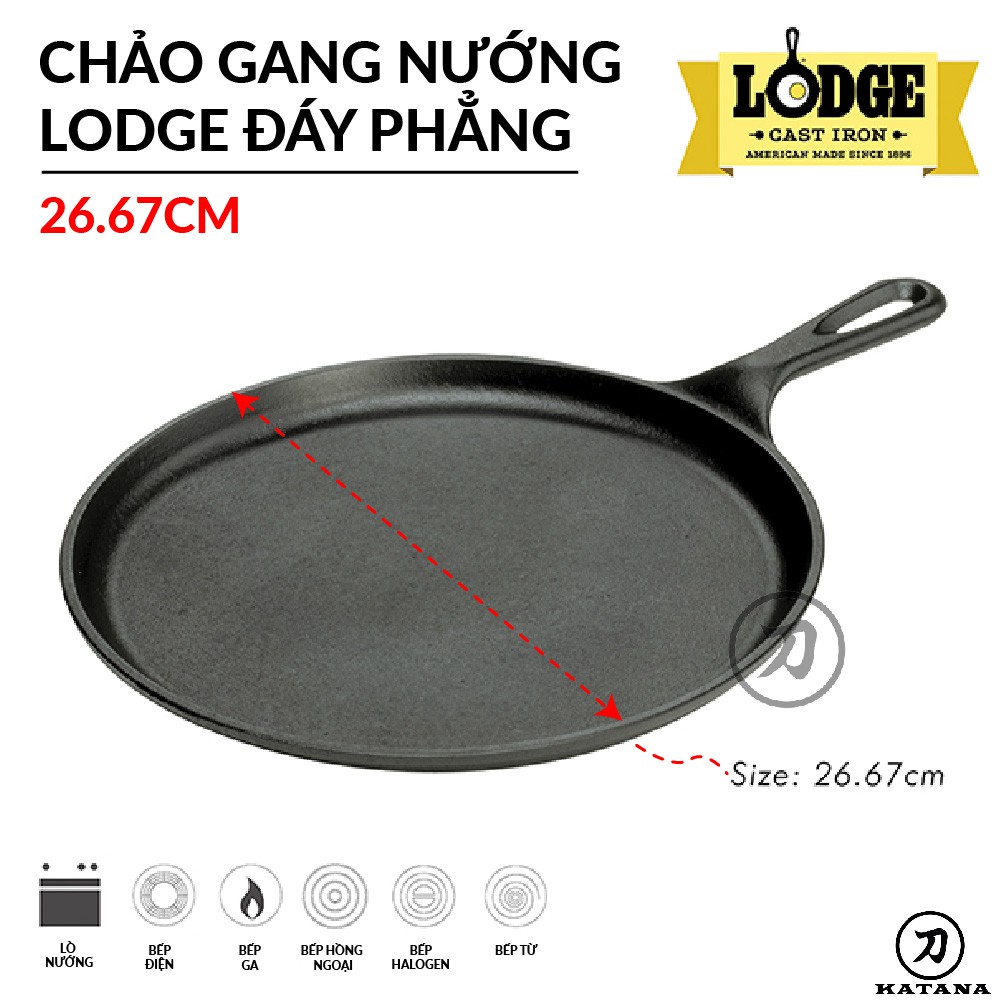 Lodge - Chảo gang nướng đáy phẳng - 26.67cm