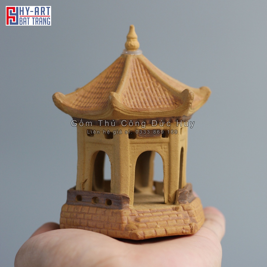 Mô hình gốm Lầu lục lăng phụ kiện trang trí tiểu cảnh hòn non bộ bể cá chậu cây bonsai