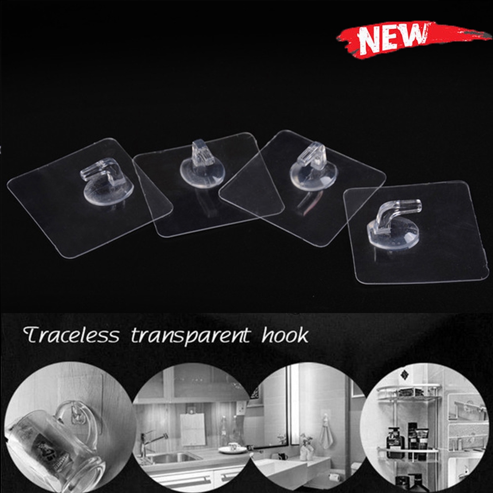 KRNY 10Pcs Household Bathroom  Kitchen Holder Transparent Home &amp; Living Seamless Adhesive Hook