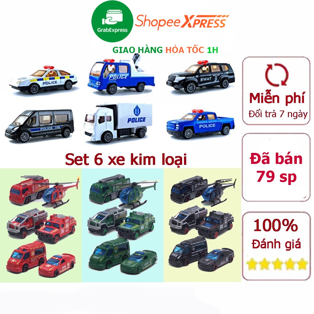 Xe đồ chơi kim loại gồm 6 xe nhiều chủ đề chi tiết sắc sảo bền đẹp