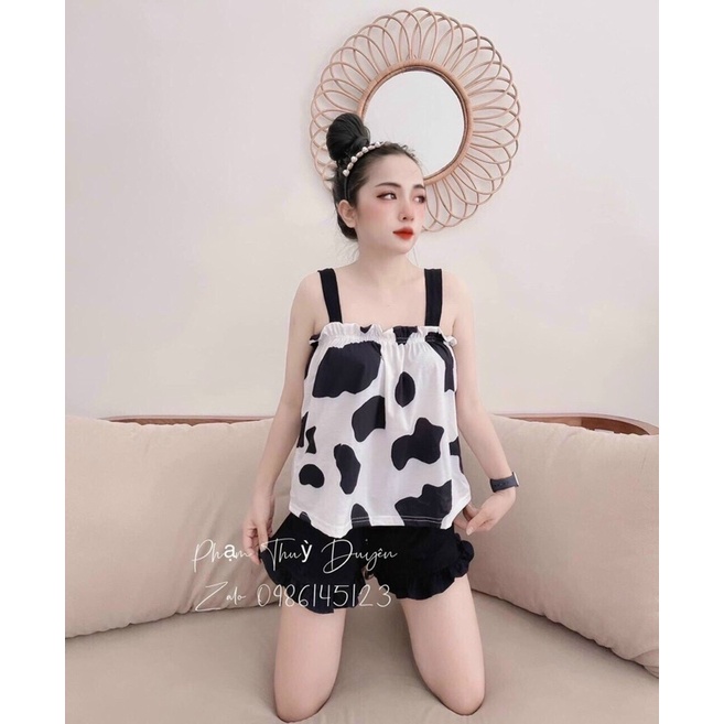 Set ngủ bò sữa áo 2 dây babydoll phối quần đùi bèo - S0N | BigBuy360 - bigbuy360.vn