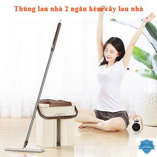 (Loại to) Thùng lau nhà tự vắt 2 ngăn Putilo kèm cây lau nhà xoay 30 độ tặng bông lau nhà sạch trong tích tắc