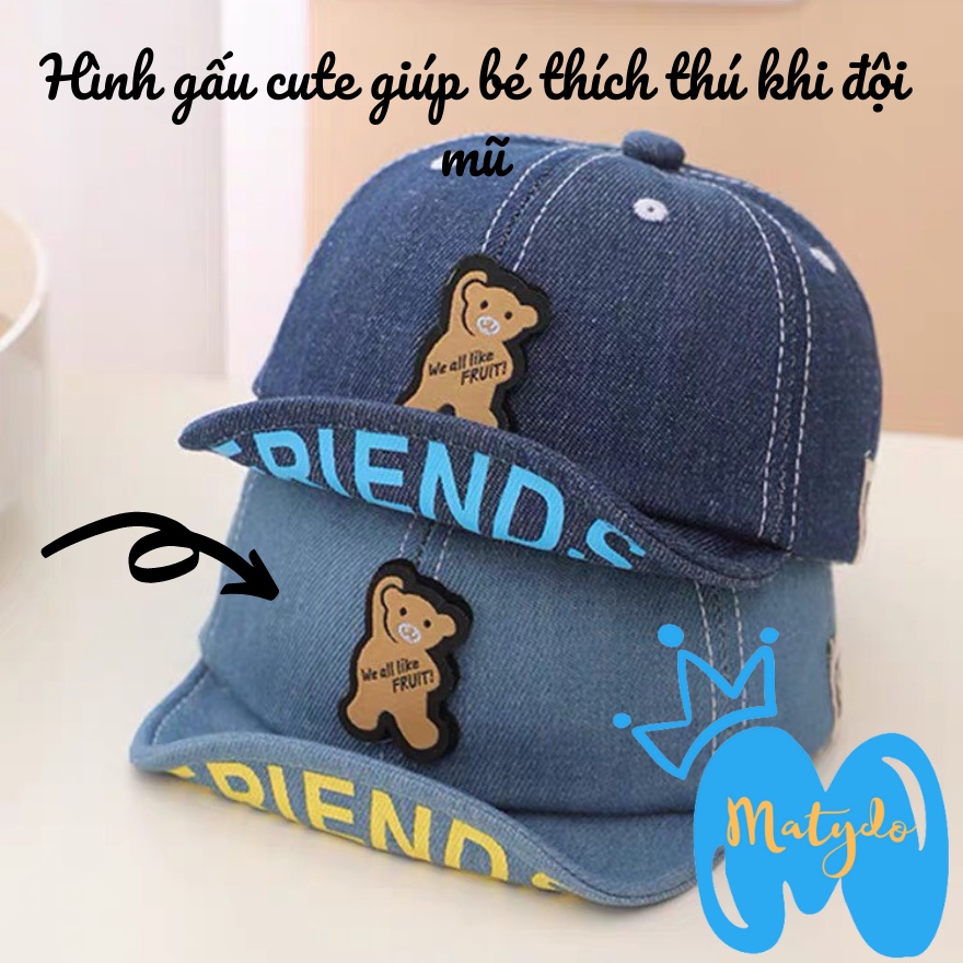Mũ cho bé gái bé trai MATYDO nón lưỡi trai hình gấu FRIEND đáng yêu phụ kiện trẻ em mùa hè