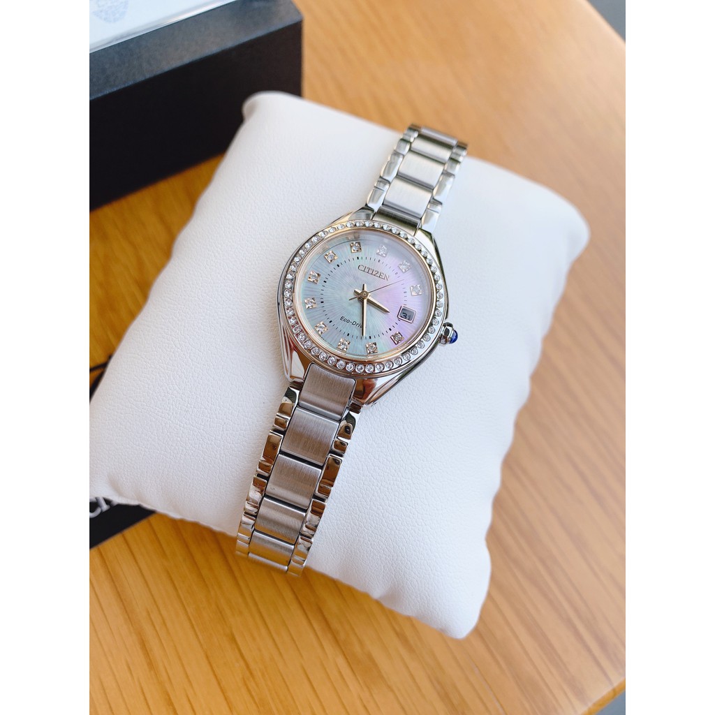 Đồng hồ nữ chính hãng Citizen Swarovski Crystal Accents Date EW2556-59Y - Máy pin Eco-Drive  - Kính tráng Sapphire