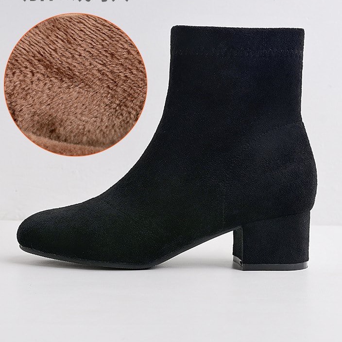 Bốt nữ cổ ngắn gót vuông cao cấp. giày boots nữ da lộn xịn, lót nhung mịn.