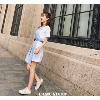 ĐẦM SƠ MI - THUN PHỐI THẮT LƯNG CHỮ CÁ TÍNH BASIC 4131