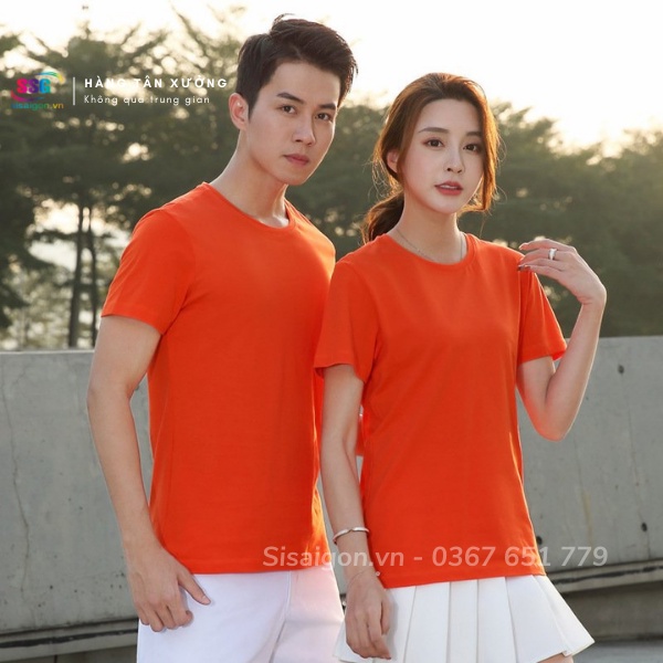 Áo Thun Màu cam Trơn SISAIGON Nam Nữ Vải Dày Mịn Giá Rẻ Đủ Size Cho Mọi Lứa Tuổi