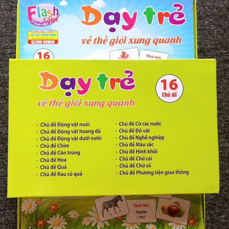 [QUÀ 0đ] Thẻ học thông minh cho bé, flashcards 16 chủ đề cho bé học song ngữ, loại chuẩn Glenn doman kích thước lớn