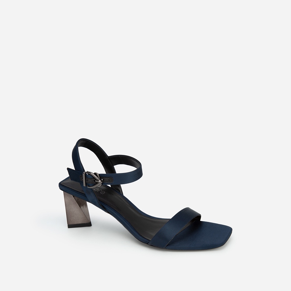 Vascara Giày Sandal Satin Gót Nhũ Geometric - SDN 0704 - Màu Xanh Navy